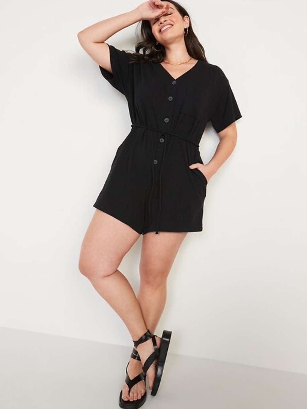 Old Navy Black Short-Sleeve Romper